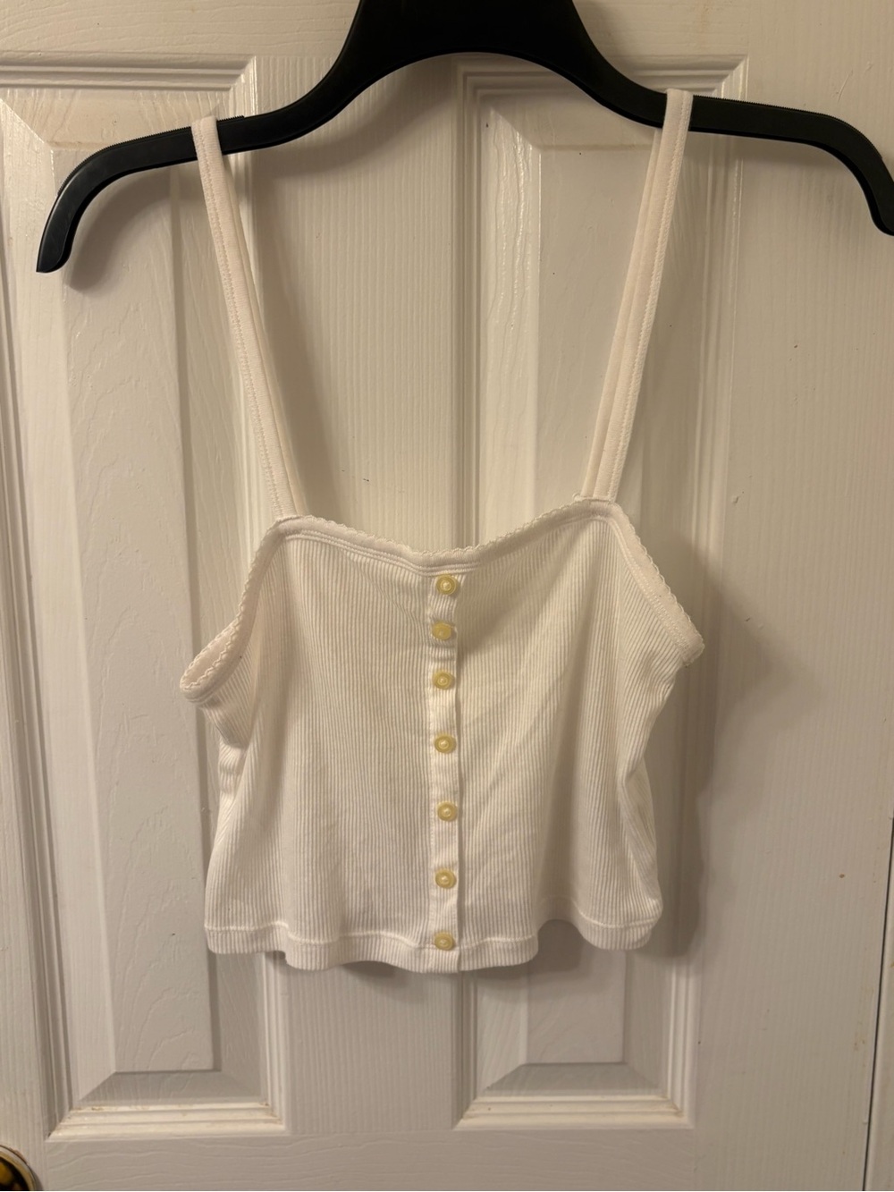 American Eagle Outfitters White Ribbed Button-Front Crop Cami